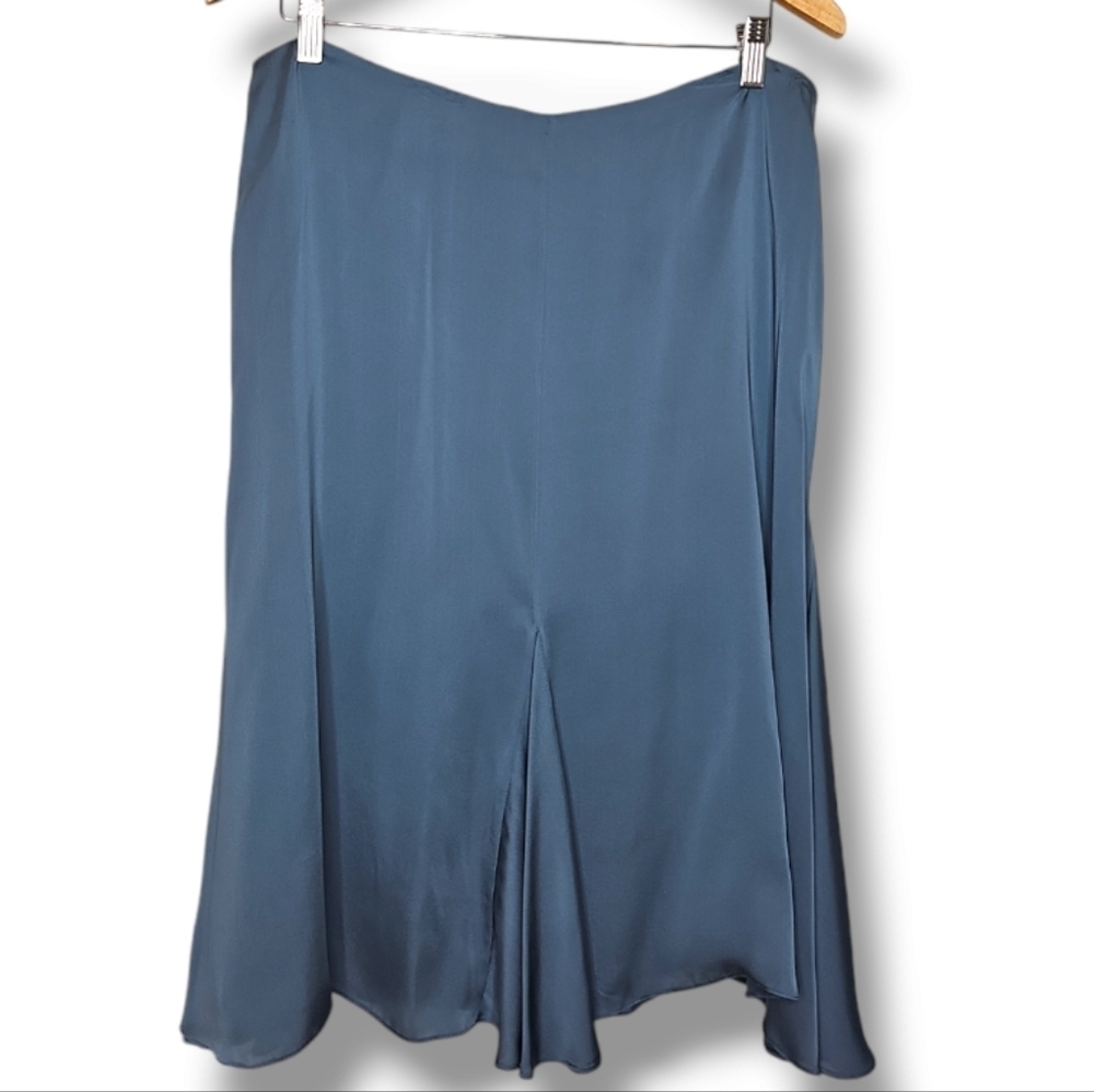 Albert Nipon Steel Blue Silk Midi Skirt - Size 16